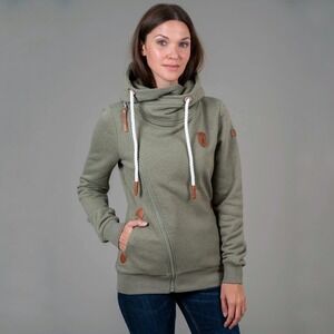 Wanakome | Athena Asymmetrical Zip Cowl Neck Hoodie Sage Green Size XL